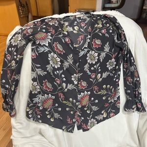 LOFT Black Blouse with Floral Design